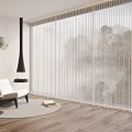 White Sheer Curtains in Modern Living Room with Forest View and Wooden Floor