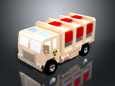 Beige Toy Truck Exterior Design With Red Compartments And Radioactive Symbol 3d model
