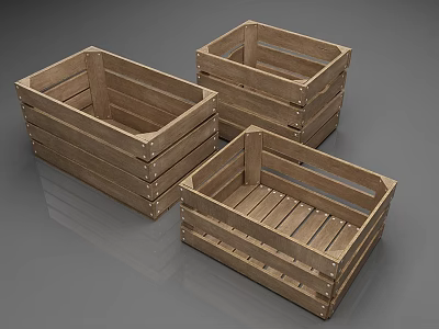 Three Wooden Crates With Slatted Design For Storage And Organization 3d model