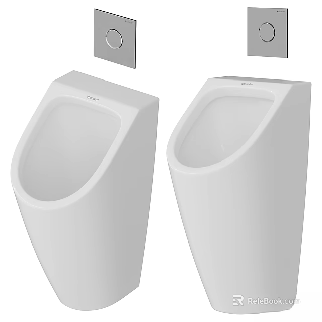 White Stand Urinals With Silver Sensor Panels In Modern Bathroom 3d model