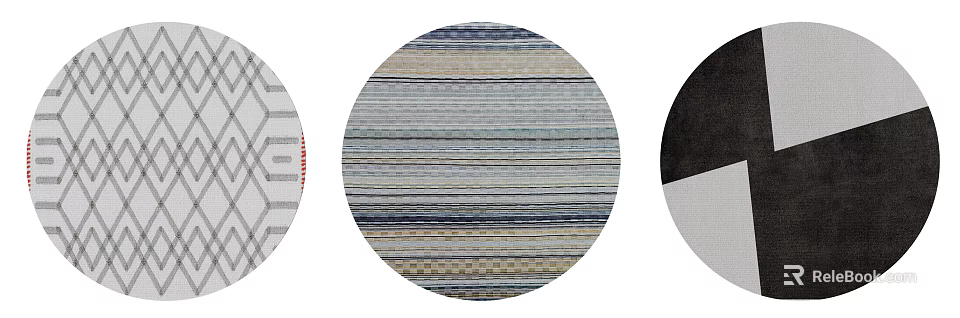 Stylish Round Rug With Striped Pattern Blue Gray And Beige Tones 3d model