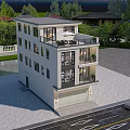 Modern Three Story Single Family House With Garage Greenery Water Feature And Car Front