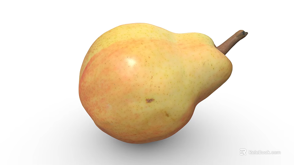 Fresh Ripe Pear With Yellow And Orange Surface And Brown Stem 3d model 