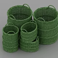 Practical Green Woven Storage Baskets in Various Sizes Stacked Neatly 3d model