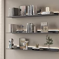 Decorative Ornament Combinations on Modern Floating Shelves with Books Deer Figurine Greenery Frame and Vase