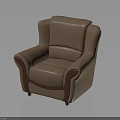 Modern Brown Leather Armchair With Dark Wooden Accents And Comfortable Upholstered Design