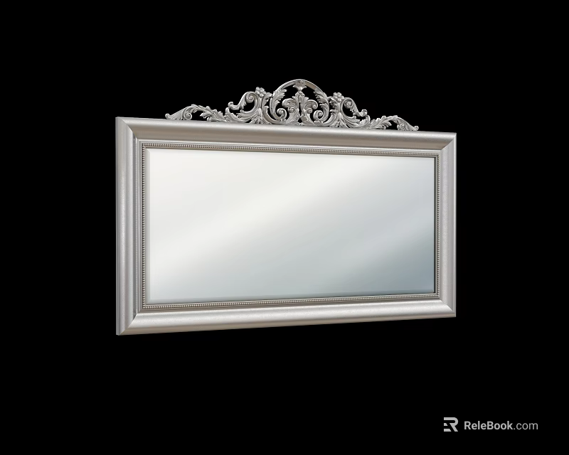 Ornate Silver Framed Mirror With Carved Top Decoration For Home Decor 3d model 