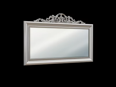 Ornate Silver Framed Mirror With Carved Top Decoration For Home Decor 3d model