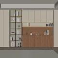 Modern Wooden Bookcase with Open Shelves Closed Cabinets Displaying Books Decorative Items Green Plant