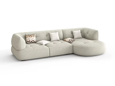 Modern Light Gray Fabric Three Seater Sofa With Decorative Pillows And Curved Design 3d model