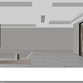 Modern Linear Fireplace with Burning Flames Large TV and Orange Balloon Figure on Light Countertop