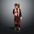 Traditional Ethnic Character in Red Black Costume With Ornate Hat And Animal Embroidery Patterns