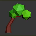 Cartoon Scene Featuring Low Poly Tree with Red Trunk and Green Polygonal Leaves 3d model