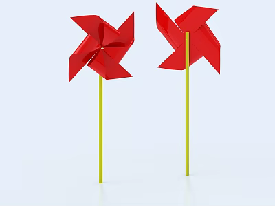 Two Red Pinwheels With Yellow Sticks On Light Blue Background 3d model