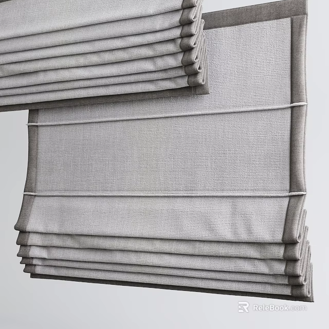 Gray Fabric Roman Blinds With Sleek Pleated Design And Window Decoration Details 3d model 