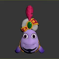 Cartoon Purple Fish With Pink Hat Yellow Dots Green Gem And White Accents