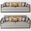Modern Gray Sectional Sofa Interior With Gold Blue Patterned Cushions And Dark Frame 3d model