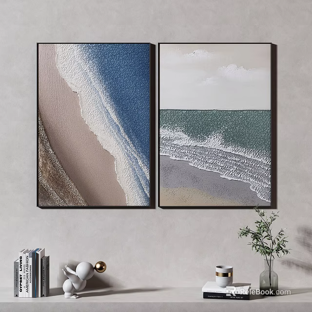 Coastal Wall Art Paintings Featuring Beach Waves Sand And Sea Scenery 3d model