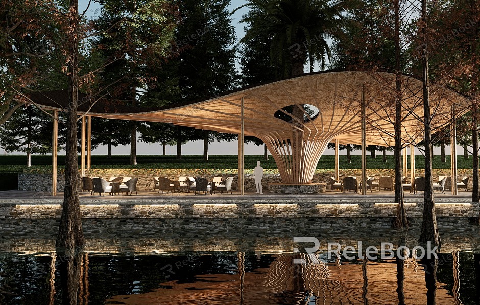 Waterfront Restaurant Special-shaped Landscape Corridor Frame Homestay Bamboo Weaving Long Corridor Pavilion Structure Ecological Village model