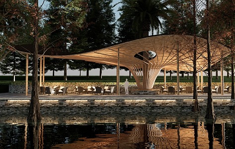 Waterfront Restaurant Special-shaped Landscape Corridor Frame Homestay Bamboo Weaving Long Corridor Pavilion Structure Ecological Village 3d model