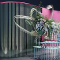 Elegant Wedding Tea Break Area With Floral Decorations Pink Backdrop And Decorative Table