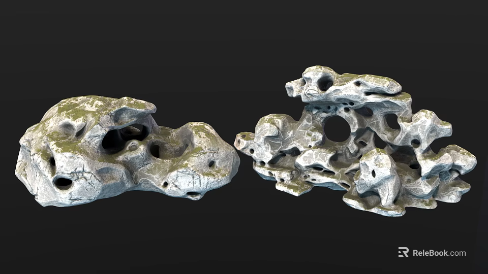 Natural Stone And Wood Decorative Sculptures With Hollow Textured Surfaces 3d model 