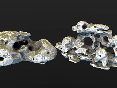 Natural Stone And Wood Decorative Sculptures With Hollow Textured Surfaces 3d model