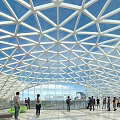 Modern Geometric Glass Roof Interior With People In Public Architectural Space