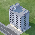 Multi Story Residential Building Exterior With Flat Roof Green Grass And Road