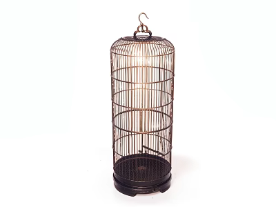 Vintage Metal Birdcage Striped Cylindrical Decorative Ornament Set with Hook and Base 3d model