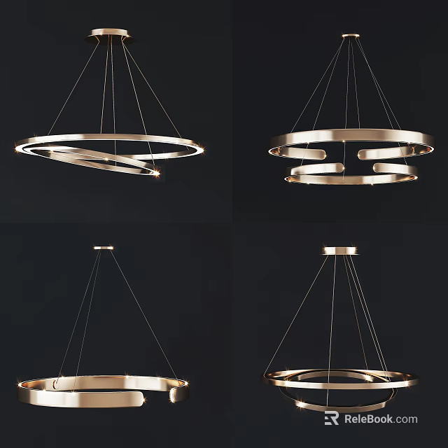 Modern Metallic Circular Chandelier With Sleek Ring Design For Contemporary Interiors 3d model