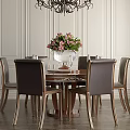 Elegant Dining Table Set With Leather Chairs Pink Flower Vase And White Wall Paneling 3d model