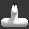White Unicorn Shaped Inflatable Swimming Ring With Rainbow Mane Tail And Gold Horn
