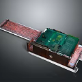 3D Model of Mechanical Structure With Green Circuit Board Red Track and Metal Border