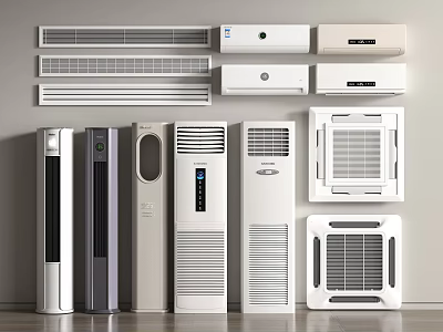 Various Types Of Air Conditioners And Fans Displayed 3d model