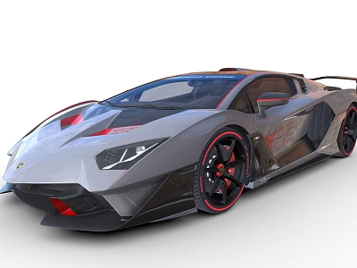 Silver Gray Sports Car With Sleek Design Black Red Accents Black Wheels And Aerodynamic Features 3d model