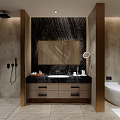 Luxurious Hotel Bathroom Interior With Marble Wall Vanity Mirror And Modern Toilet