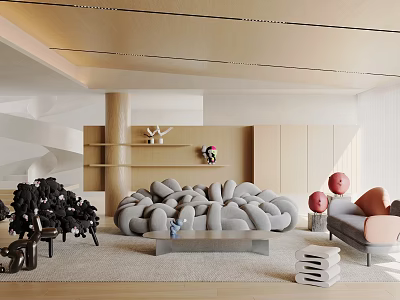 Modern Living Room Interior With Cloud Sofa Coffee Table And Decor 3d model