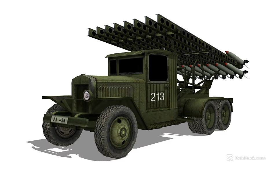 Green Military Rocket Launcher Vehicle Featuring Multiple Rocket Tubes On Truck 3d model 