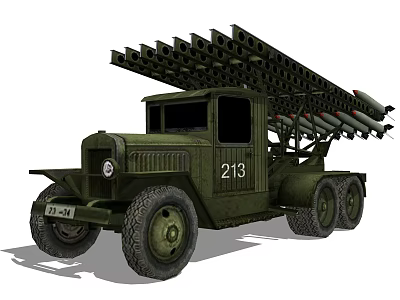Green Military Rocket Launcher Vehicle Featuring Multiple Rocket Tubes On Truck 3d model
