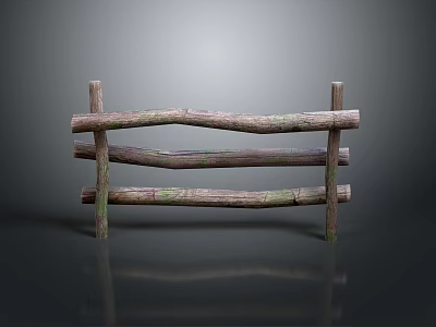 Rustic Wooden Fence With Natural Logs And Green Moss Accents Outdoor Decor 3d model
