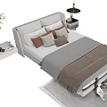 Modern Double Bed With Plush Pillows Bedside Table Decorative Plant And Pendant Light 3d model