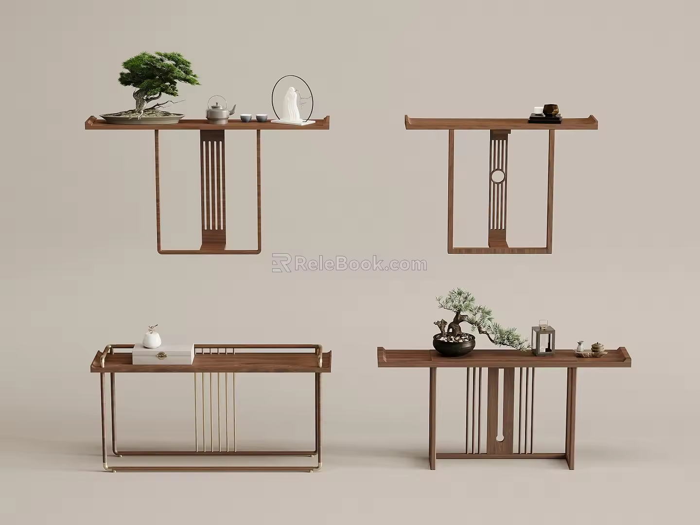New Chinese Style End View Desk End View Cabinet 3d model