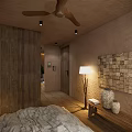 Hotel Guest Room With Wooden Wardrobe Wicker Basket Washbasin Open Layout And Minimalist Warm Tones
