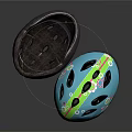 Stylish Blue Helmets With Colorful Stripes Ventilation Holes And Black Liner