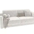 Light Gray Two Seater Sofa With Soft Fabric Throw Pillows And Decorative Blanket 3d model