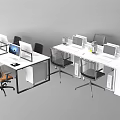 Modern Office Workspace With Multiple Desks Computer Monitors And Office Chairs 3d model