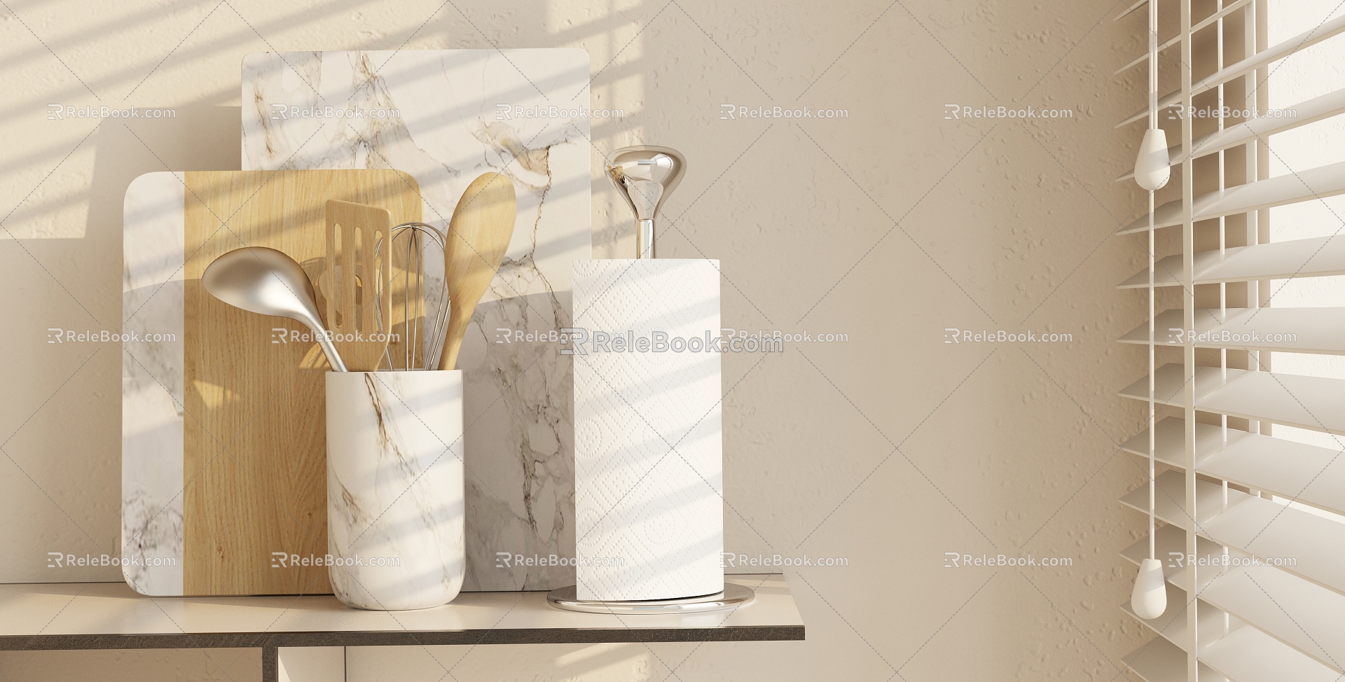 Modern kitchen supplies ornaments combination 3d model