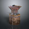 Traditional Blacksmith Anvil Setup with Hammer and Metalworking Tools on Wooden Stand