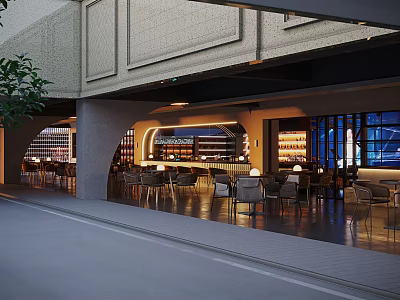 Modern Style Bar With Awning Warm Lighting Wine Racks Bar Counter And Tables From Outside 3d model